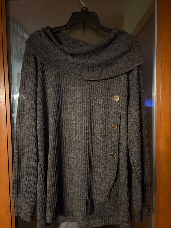 Adrienne Vittadini Sweaters - Cozy Ribbed Off-Shoulder Sweater in Charcoal Gray size xl